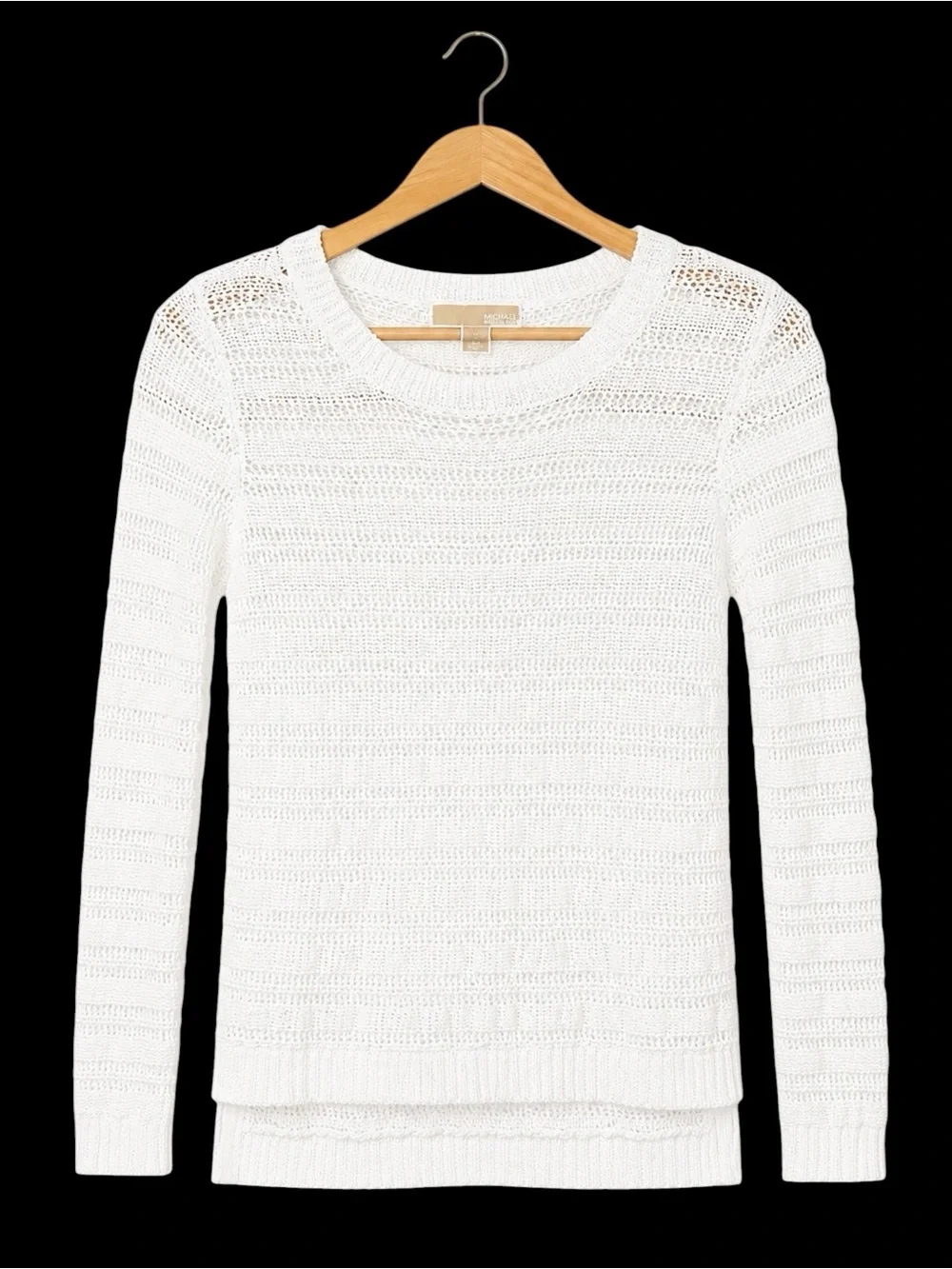 Michael Kors White Open Knit Hi-Low Lightweight Sweater Small Resort Coastal